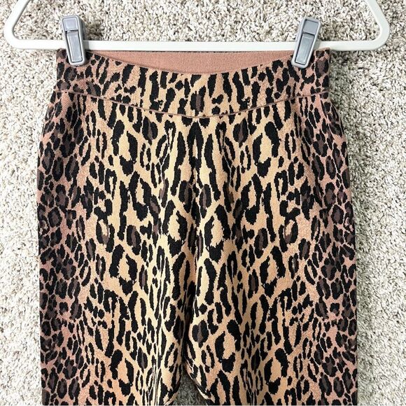 Diane Von Furstenberg Pants Women’s S Leopard Print High Rise Knit Straight Leg - Picture 2 of 9